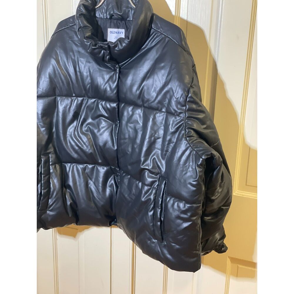 Old Navy Size XXL Black Faux Leather Cropped Puffer Jacket